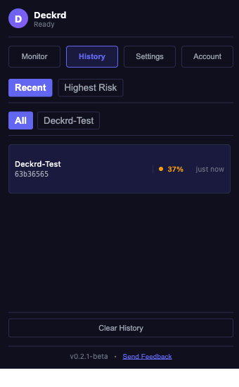 Extension popup history tab